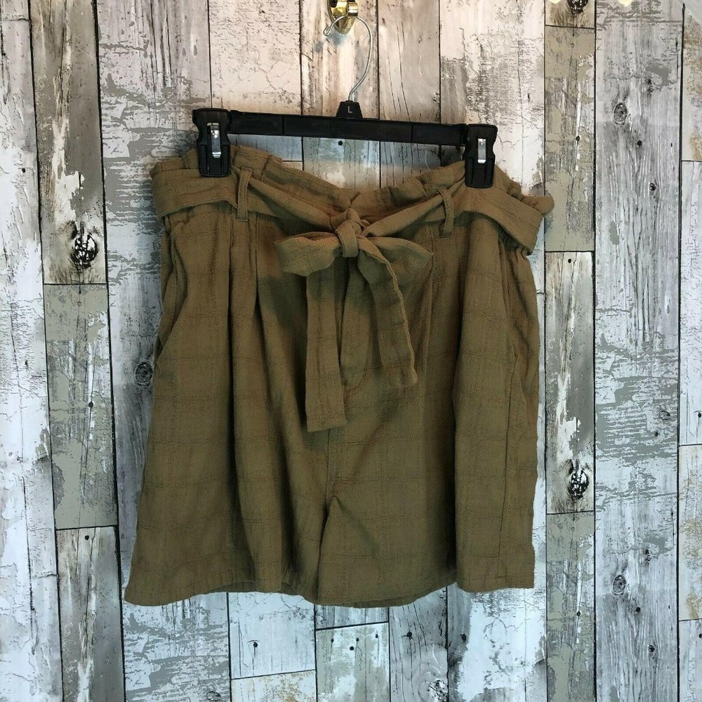Good Luck Gem Olive Tan High-Waist Paperbag Shorts with Tie